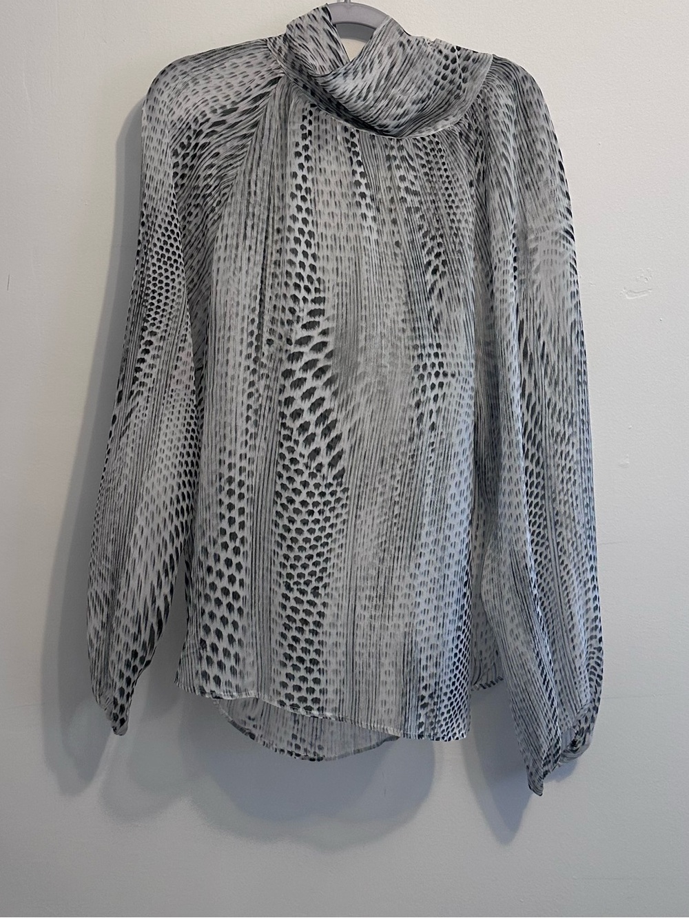 L’agence Mock Cowl Neck Long-Sleeve Silk Snake Print Blouse